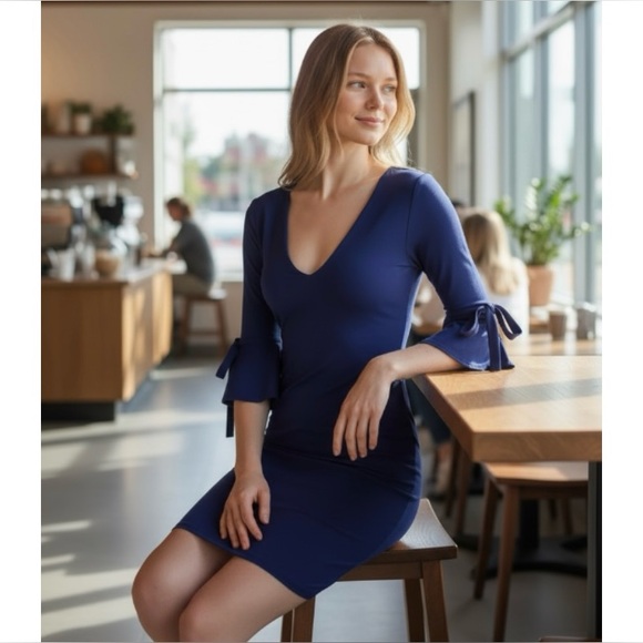 Susana Monaco Dresses & Skirts - Susana Monaco Deep Sea Blue Bell Sleeve Dress By Revolve